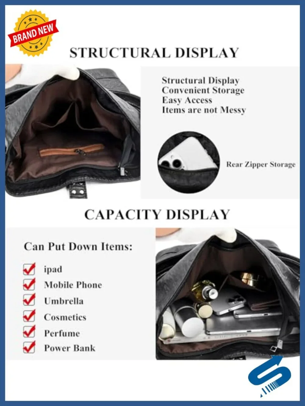 2-in-1 Convertible Backpack Purse, Faux Leather Rivet Tote Shoulder Bag